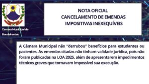 NOTA OFICIAL – CANCELAMENTO DE EMENDAS IMPOSITIVAS INEXEQUÍVEIS